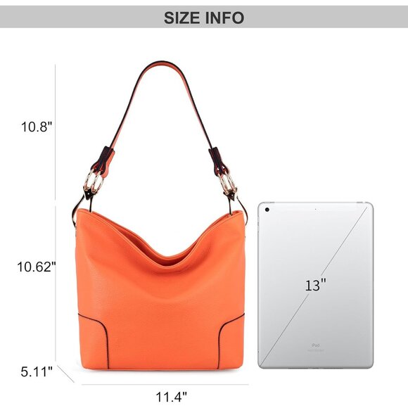 Women's Orange Top Wide Handle Elegant Stylish Satchel Bucket Shoulder Hobo Bag - Picture 2 of 9